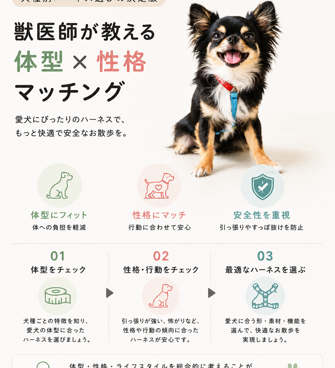 獣医師が教える体型x性格　マッチングハーネス