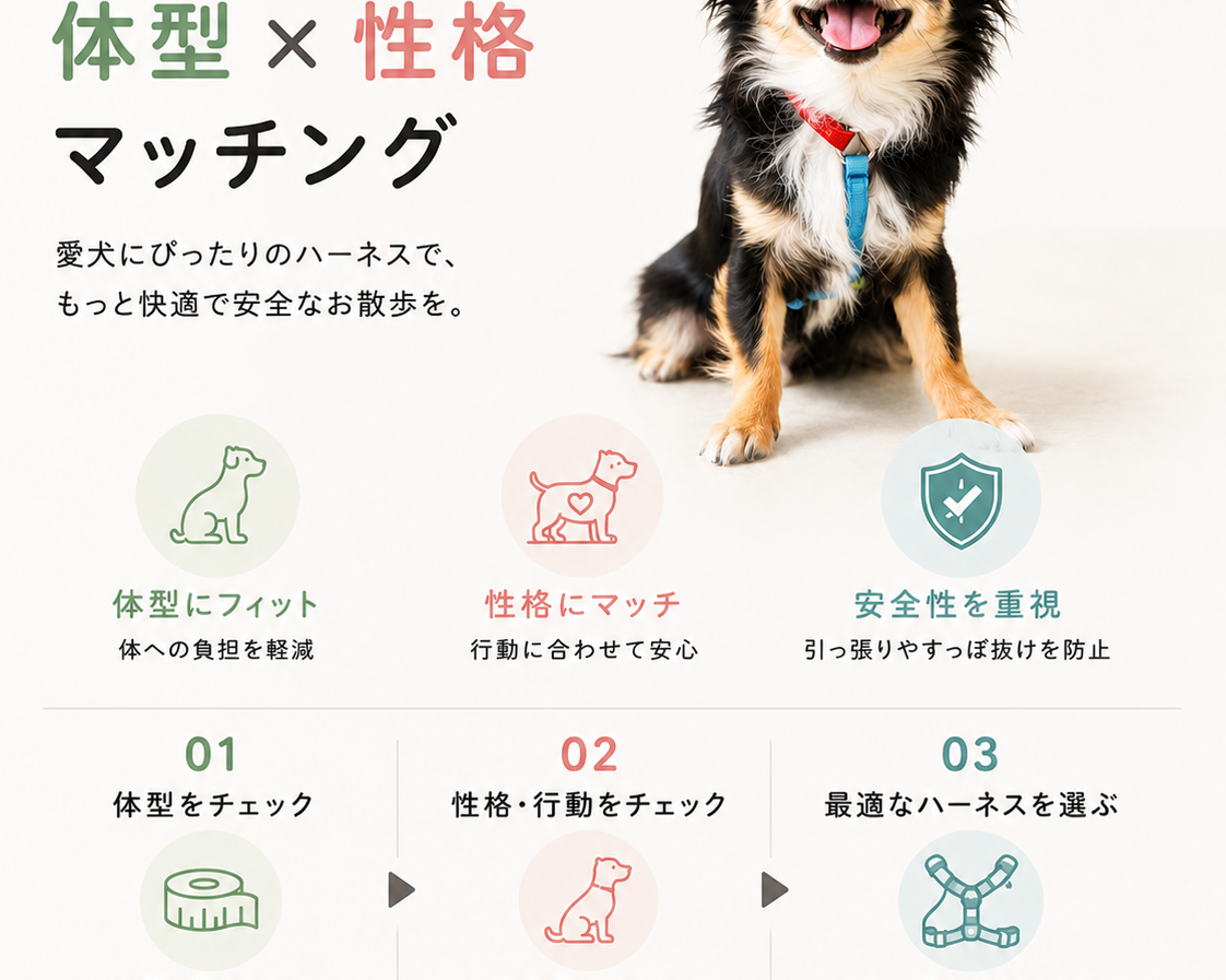 獣医師が教える体型x性格　マッチングハーネス