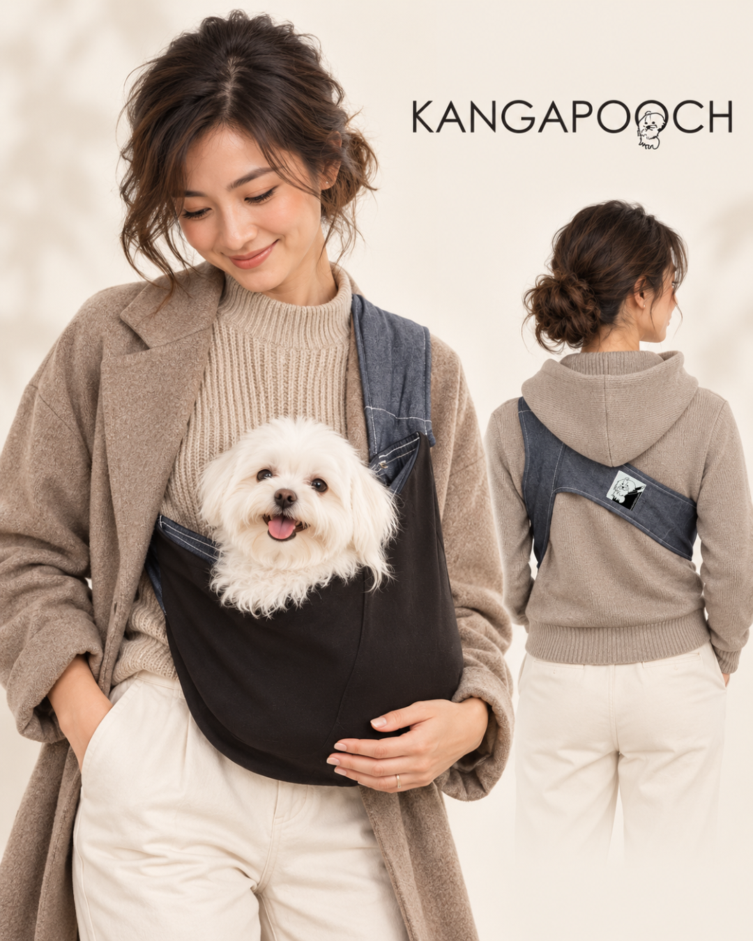 犬用スリング Kangapooch 抱っこ紐 小型犬 電車 通院 飛び出し防止ボタン付